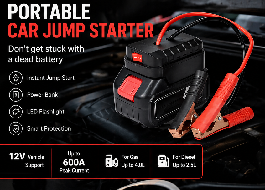 Portable Car Battery Jump Starter – Emergency Power Bank Booster | Compact 12V Auto Start Device