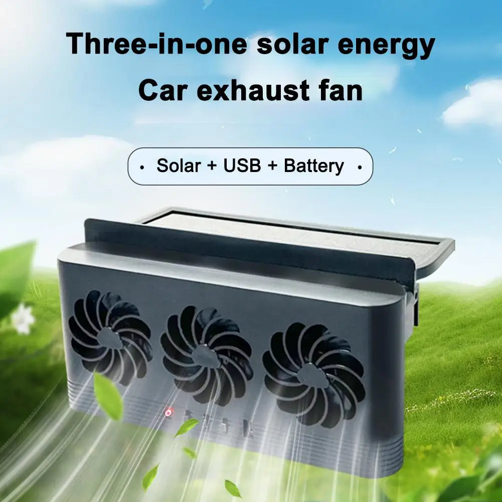Solar Powered Car Window Vent Fan – 3 Outlet Cooling Exhaust System