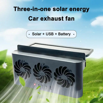 Solar Powered Car Window Vent Fan – 3 Outlet Cooling Exhaust System